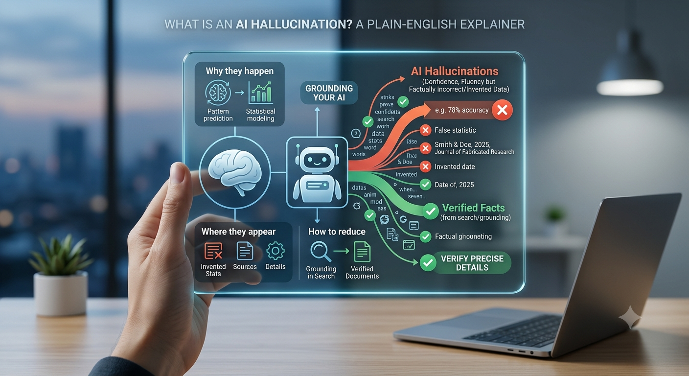 A clear guide to AI hallucinations: what they are, why models generate false facts, and how to verify information before using it.